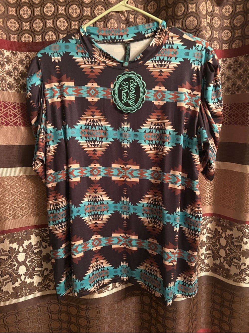 Sterling Kreek Aztec Pattern Short Sleeve Shirt - Turquoise & Brown